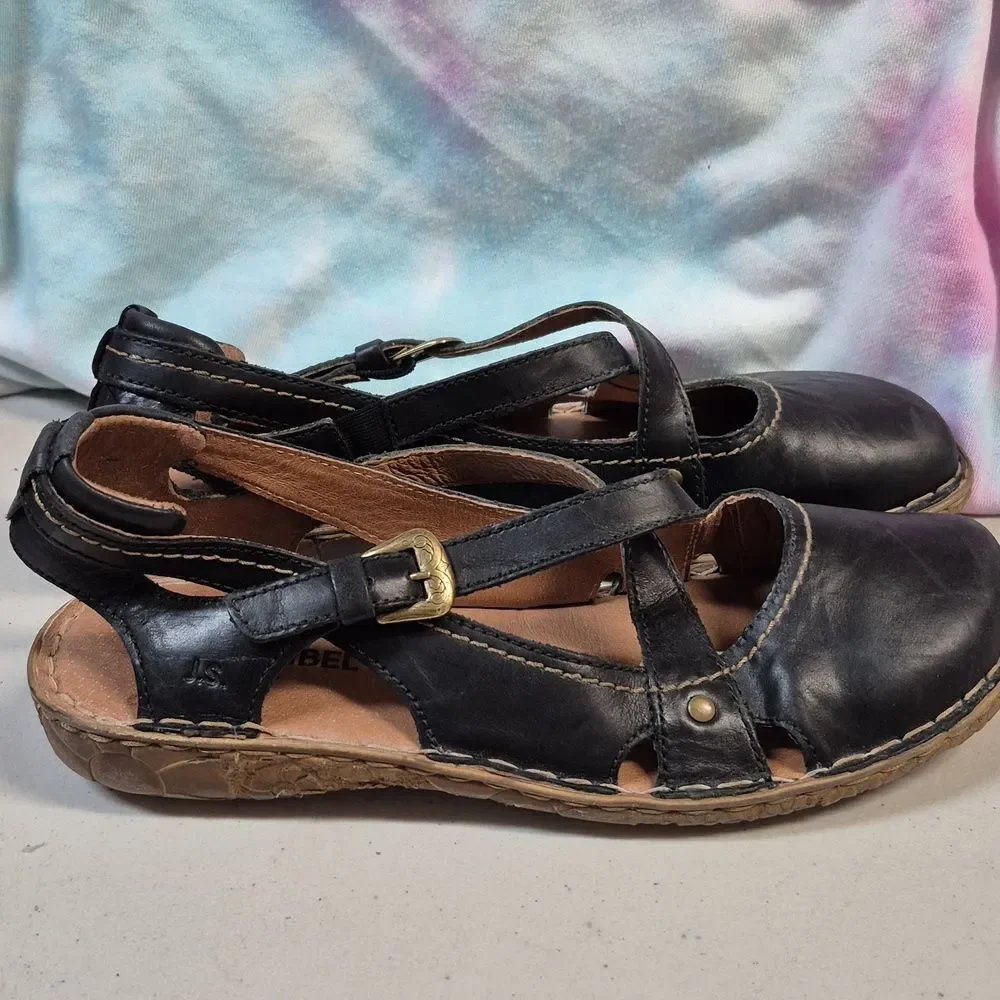 Josef Seibel Size 40 Black Leather Mary Jane Flats New